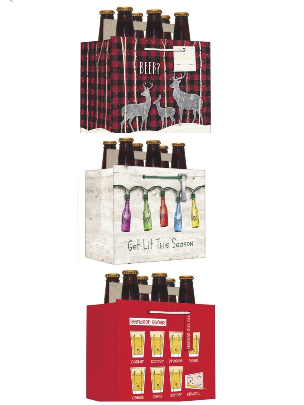 6 Pack Beverage Beer Soda Carrier Christmas Holiday Holder‎ Heavy Duty Gift Bags
